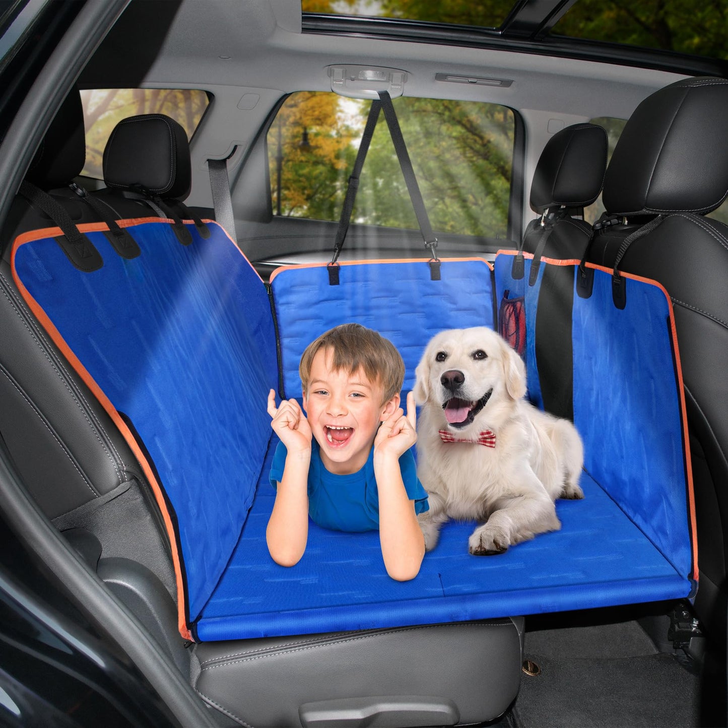 Nova Forge blue dog back seat extender with mesh window