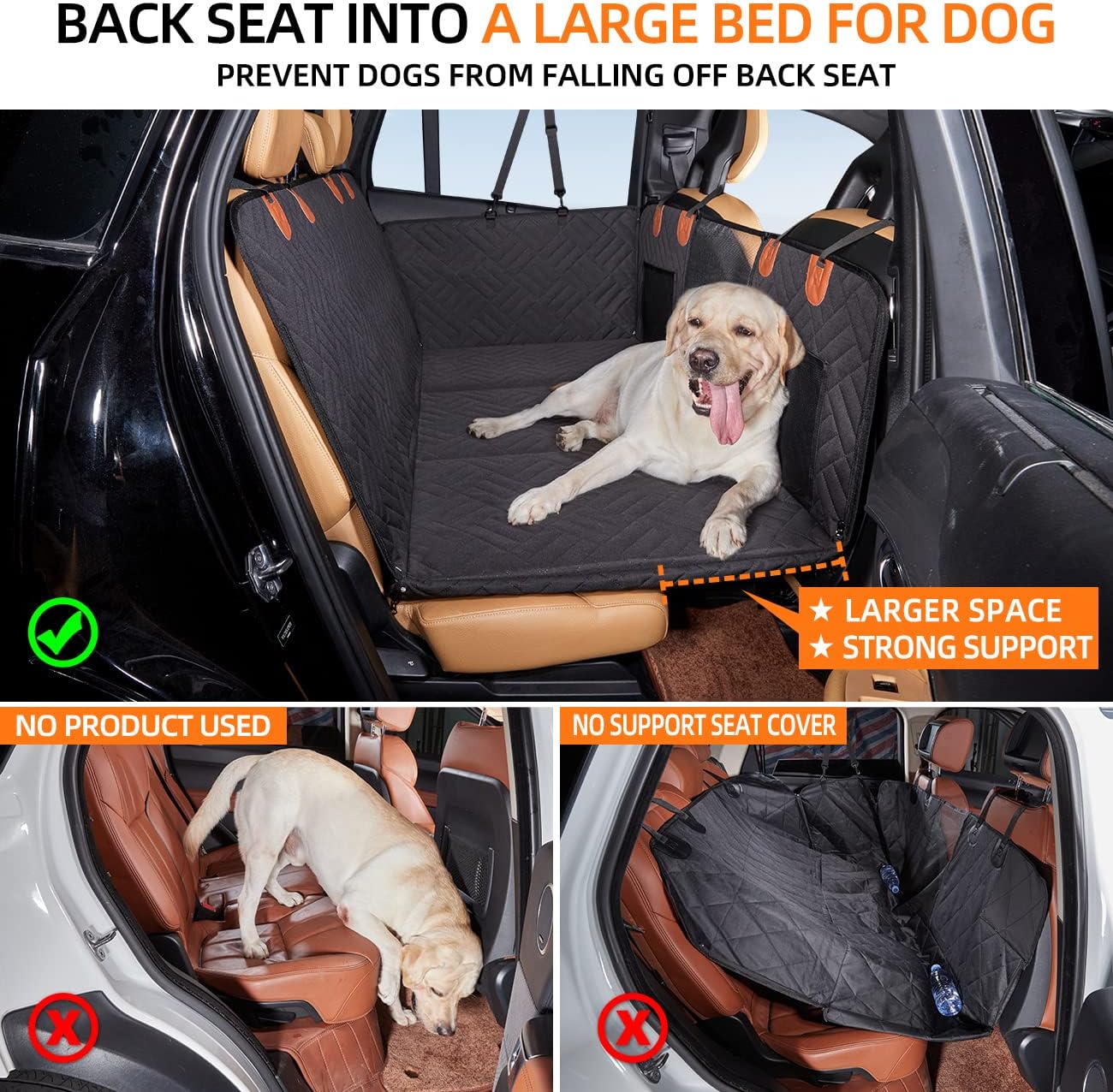 Dog resting on the hard-bottom back seat extender